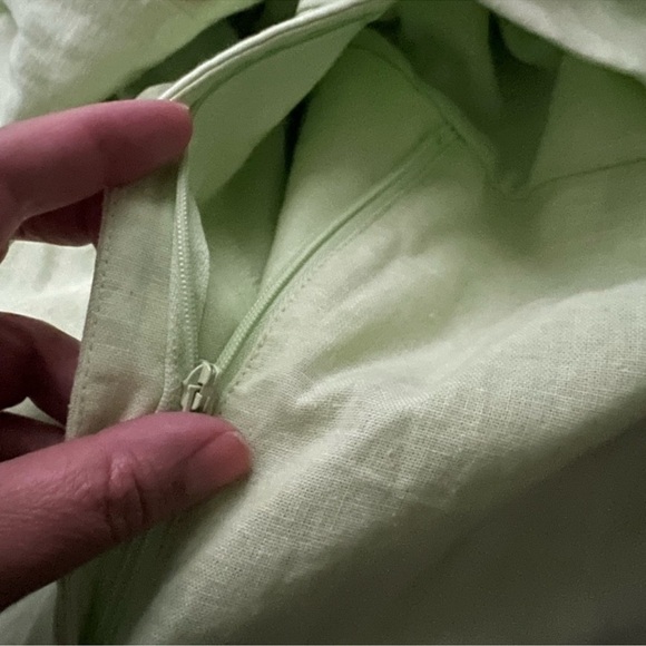 plus size ELOQUII linen lime neon green square neck puff sleeve culotte jumpsuit - Picture 8 of 8